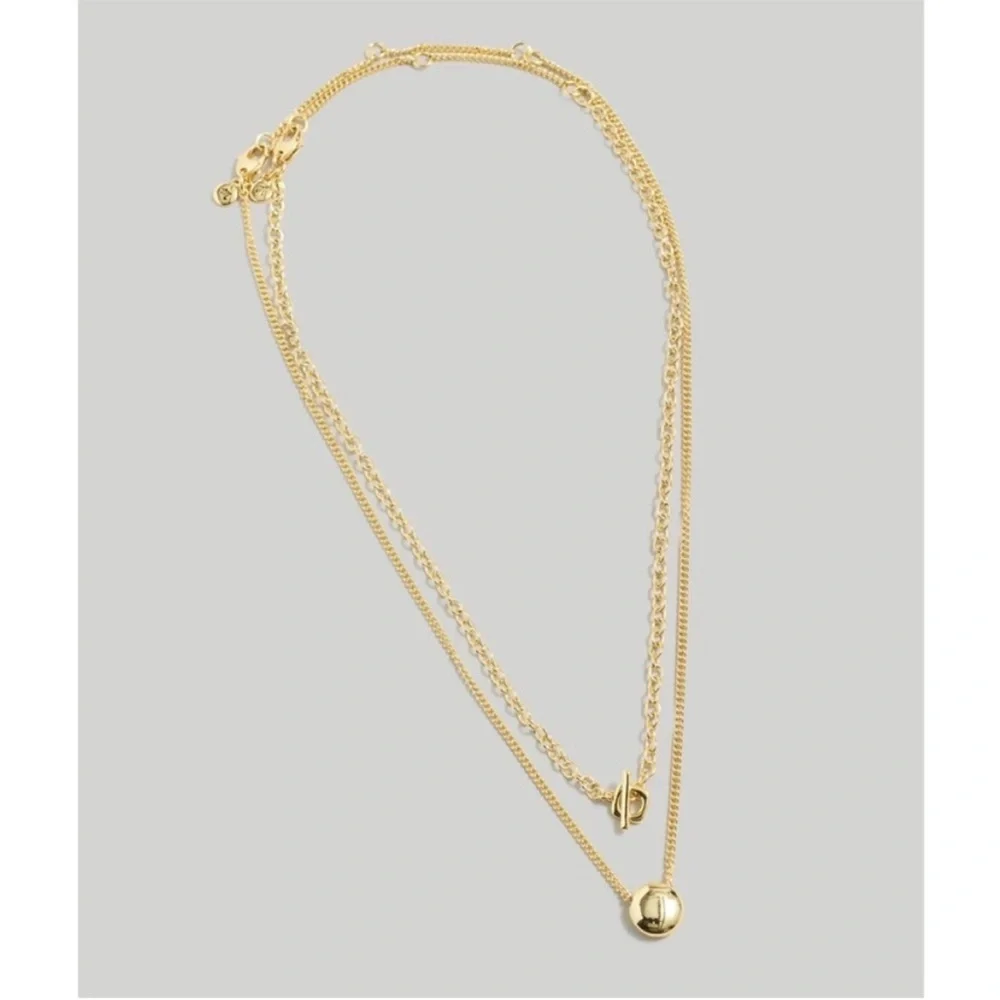 NEW MADEWELL Two-Pack Toggle Necklace Set Pale Gold minimal gift - Picture 2 of 8
